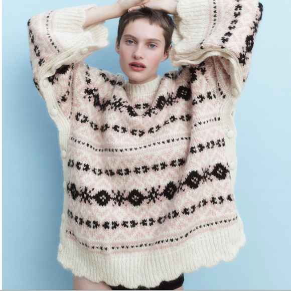 ZARA JACQUARD KNIT SWEATER WITH SIDE VENTS - Picture 3 of 12